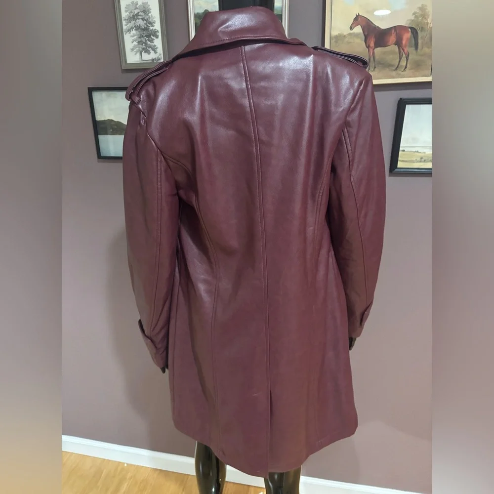 NWT-Bagatelle Open Front Faux Leather Trench Coat - Medium - Zinfandal - Picture 5 of 11